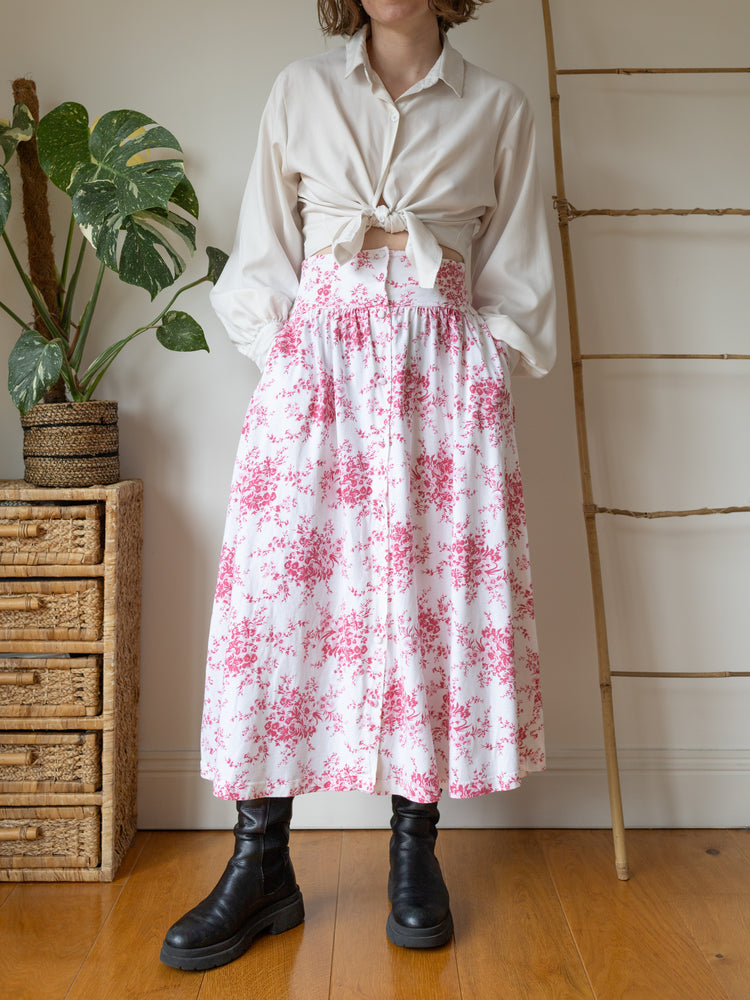 Laura Ashley Pink Floral Midi Skirt - 28"