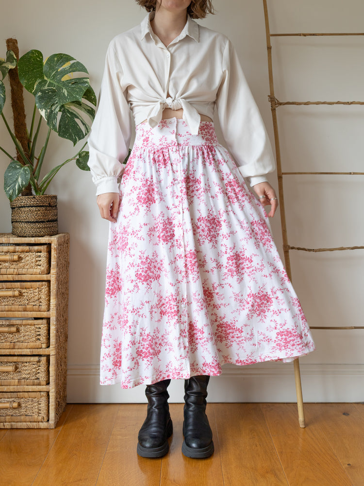 Laura Ashley Pink Floral Midi Skirt - 28"