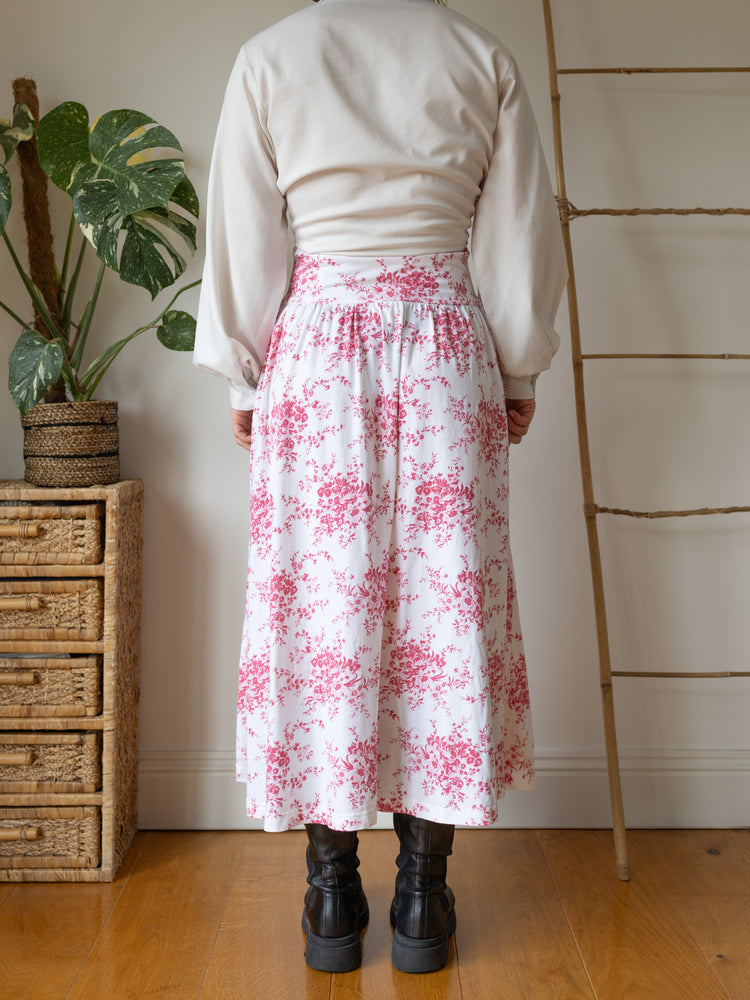 Laura Ashley Pink Floral Midi Skirt - 28"