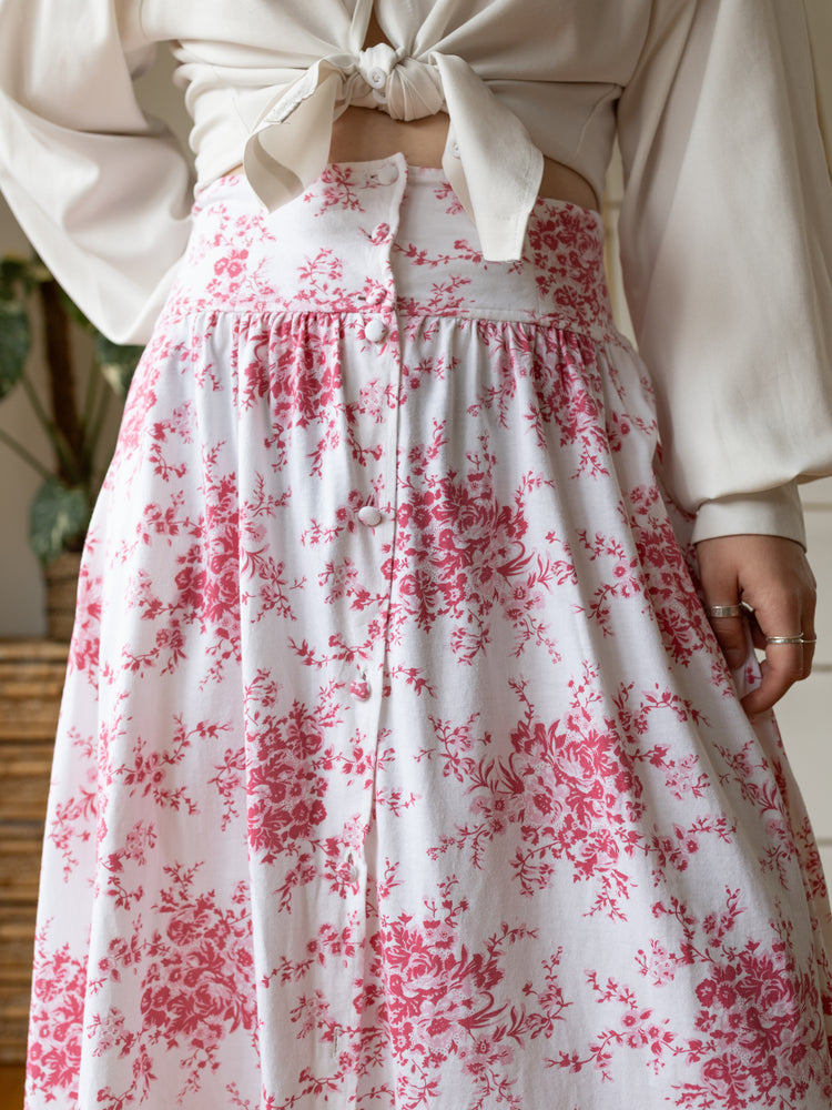 Laura Ashley Pink Floral Midi Skirt - 28"