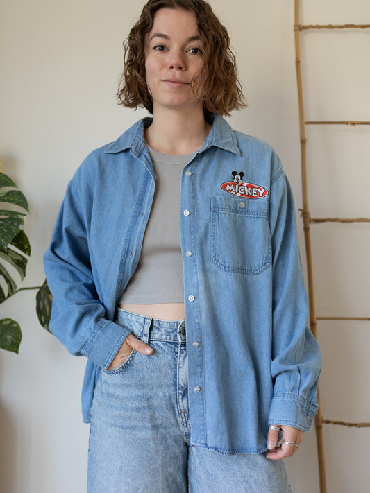 Mickey Embroidered Denim Shirt - L