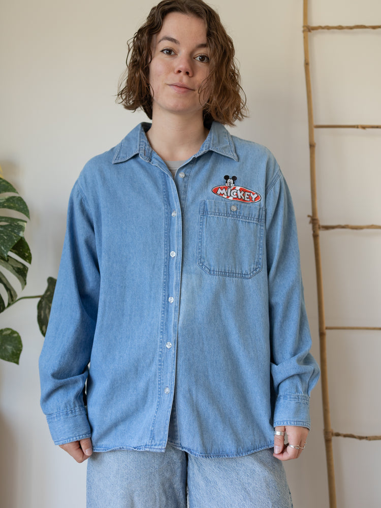 Mickey Embroidered Denim Shirt - L