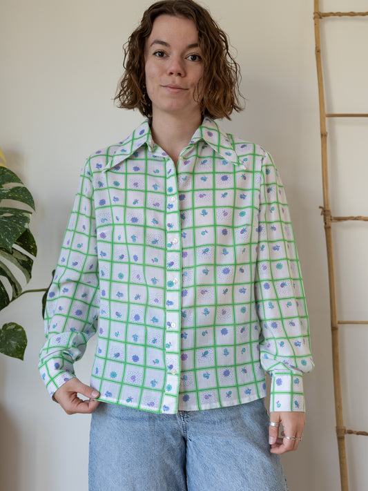 White Patterned Cotton Shirt - M