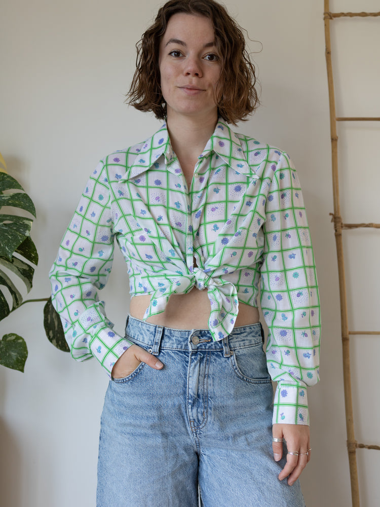 White Patterned Cotton Shirt - M