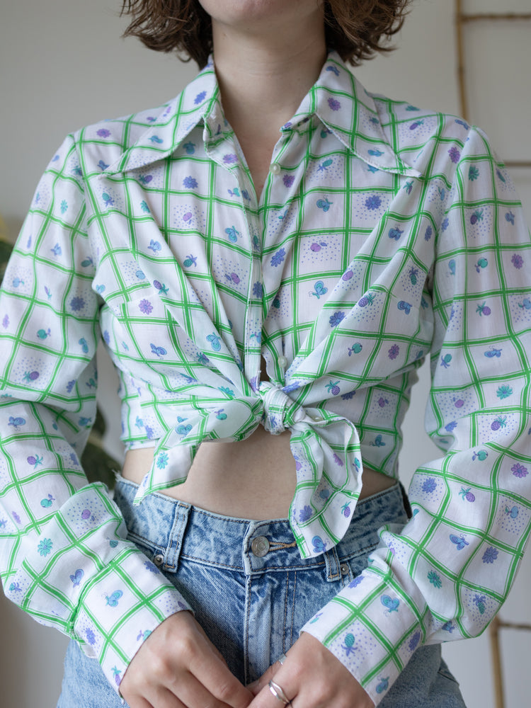 White Patterned Cotton Shirt - M