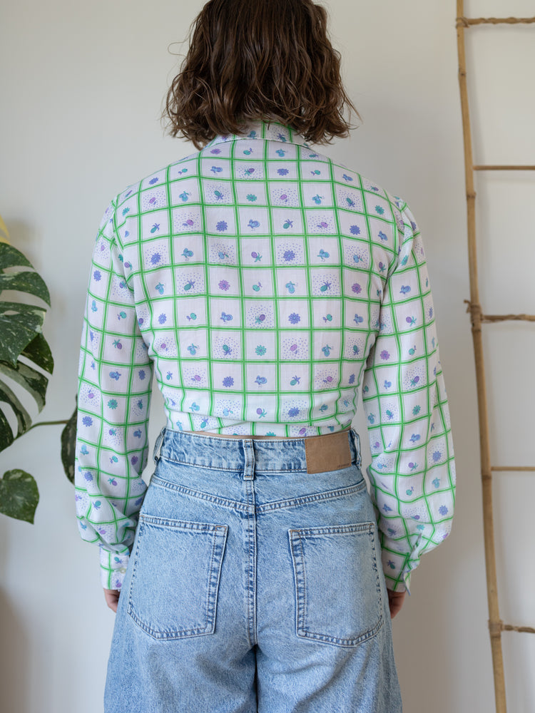 White Patterned Cotton Shirt - M