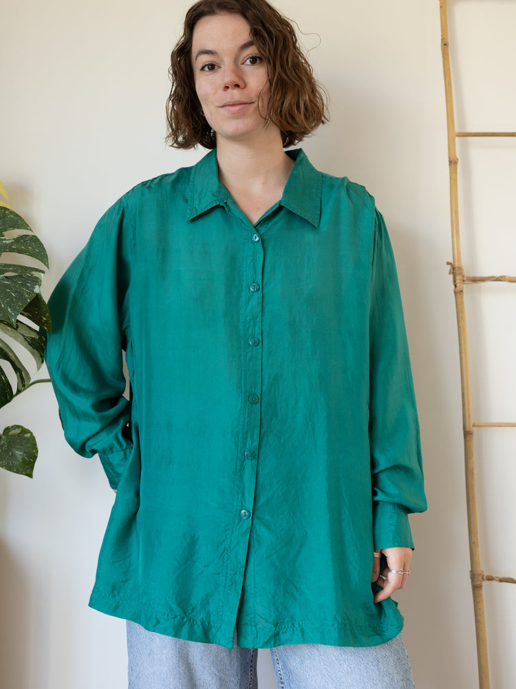 Turquoise Pure Silk Shirt - XXL