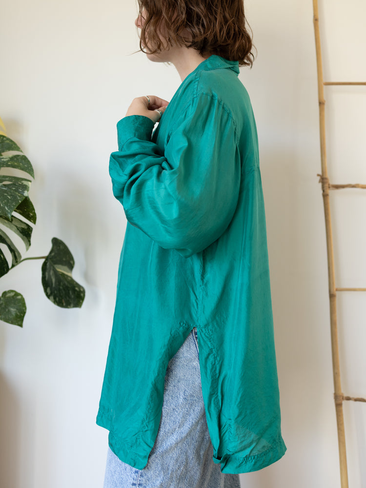 Turquoise Pure Silk Shirt - XXL