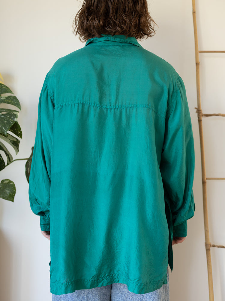 Turquoise Pure Silk Shirt - XXL