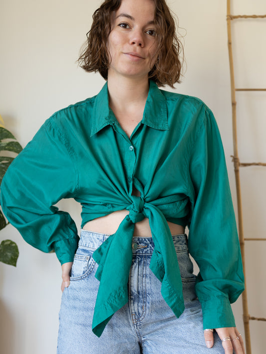 Turquoise Pure Silk Shirt - XXL