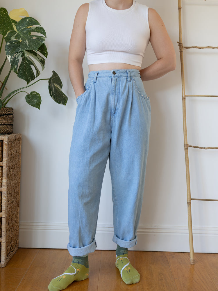 Denim Checkered Pocket Mum Jeans - 30"