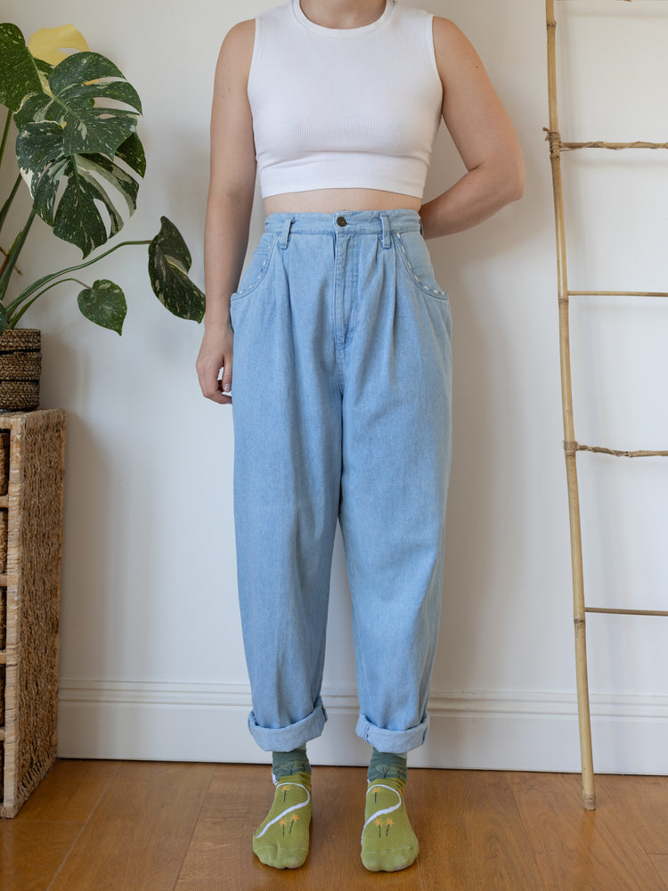 Denim Checkered Pocket Mum Jeans - 30"