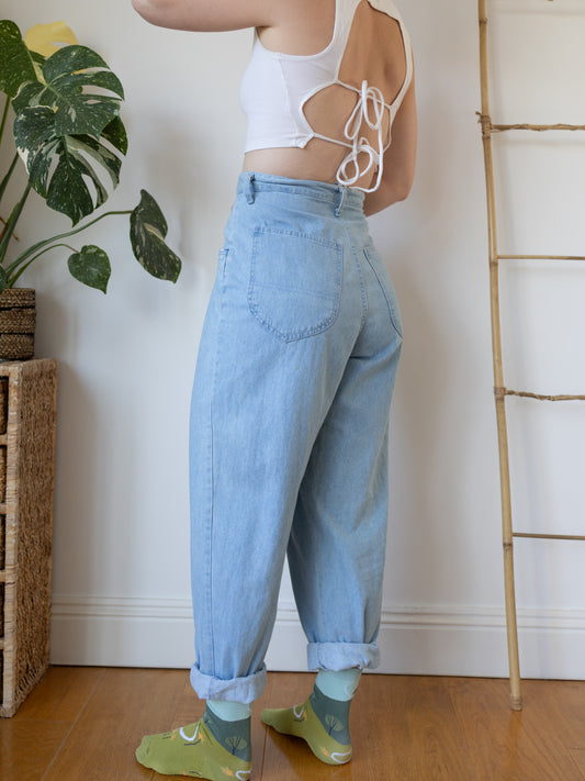 Denim Checkered Pocket Mum Jeans - 30"