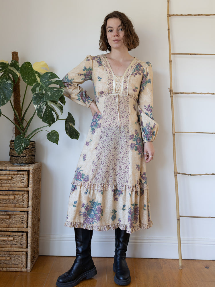 70s Sears Sand Brown Dress - S