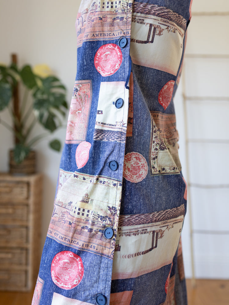70s Postcard Print Dress - S/M