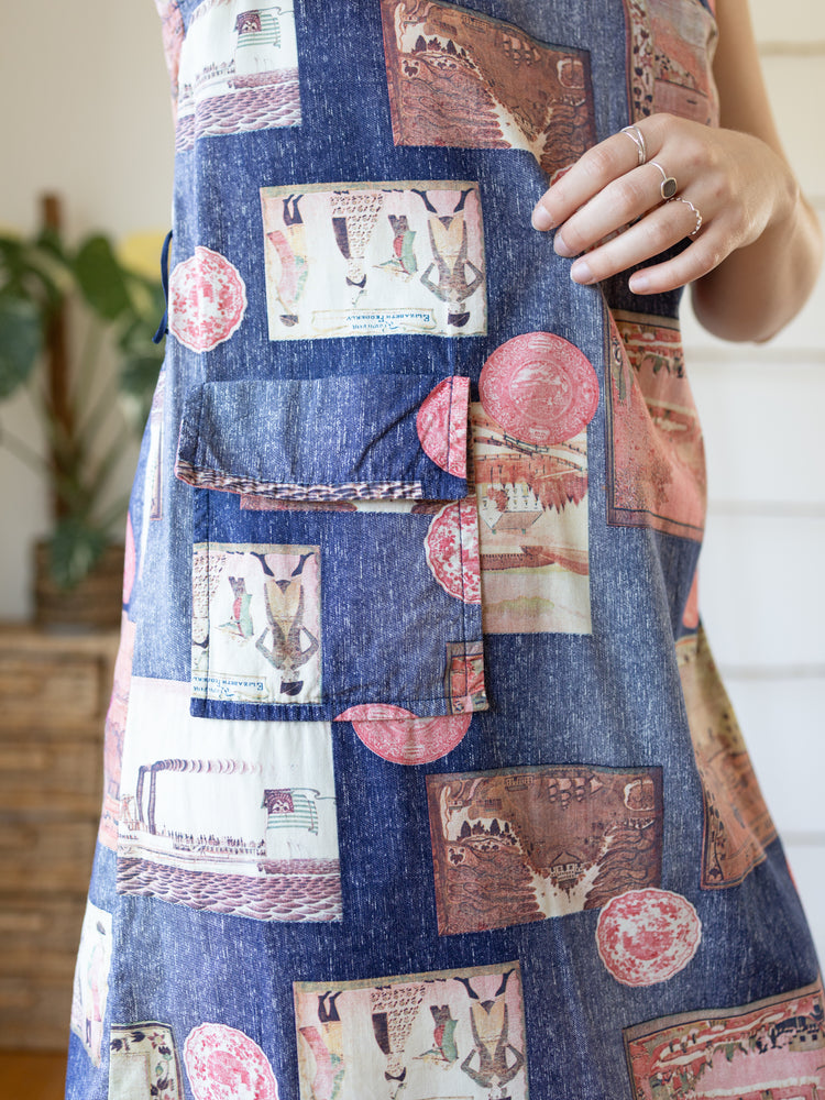 70s Postcard Print Dress - S/M