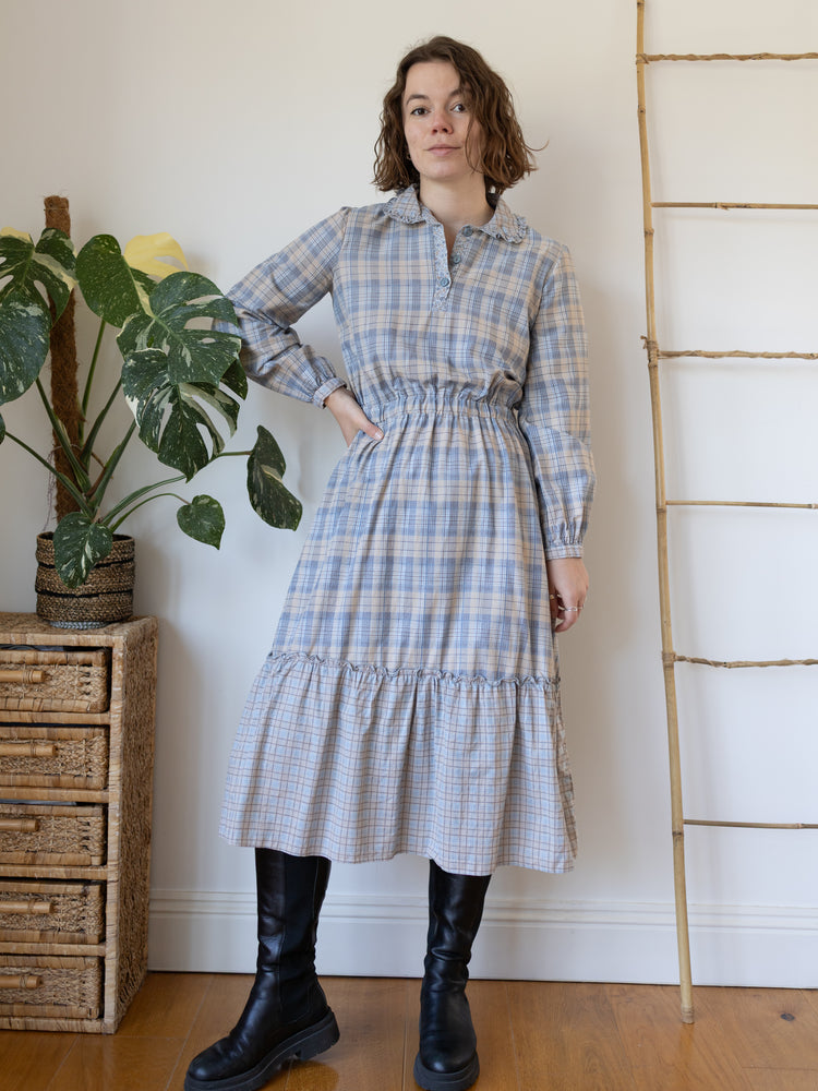 70s Checkered Midi Dress - M
