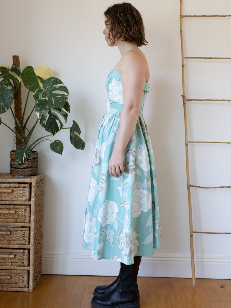 80s Rose Print Midi Dress - S