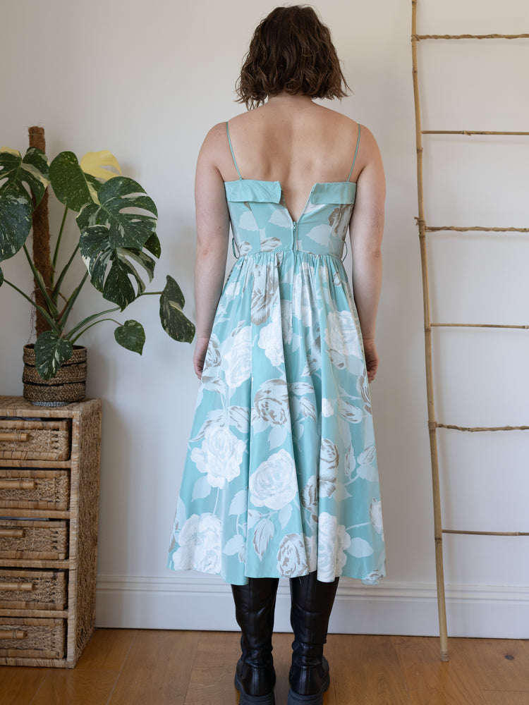 80s Rose Print Midi Dress - S