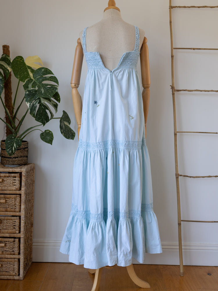 70s Laura Ashley Hand-Embroidered Crochet Dress - XS