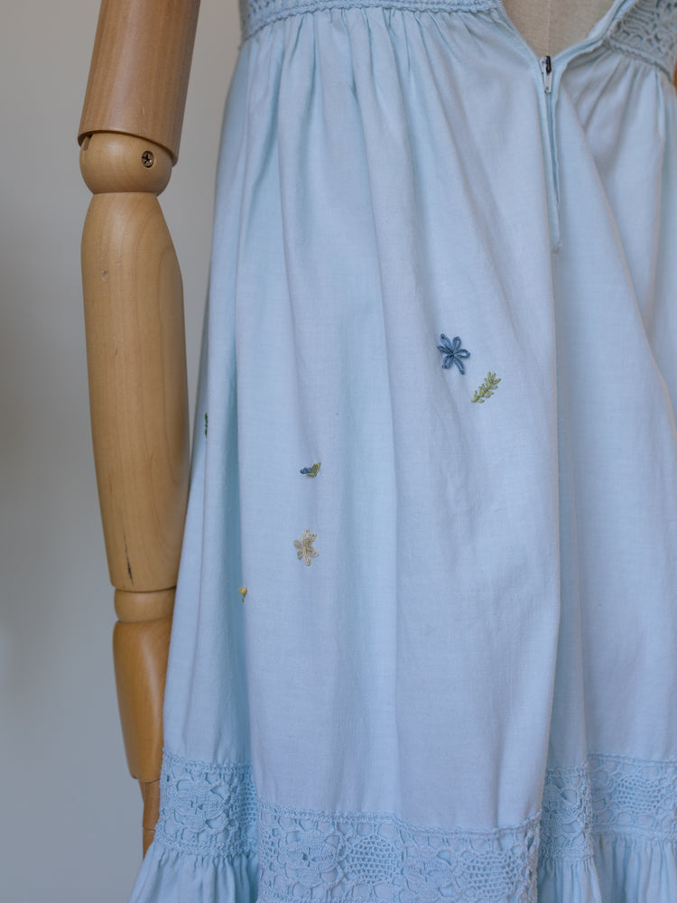 70s Laura Ashley Hand-Embroidered Crochet Dress - XS