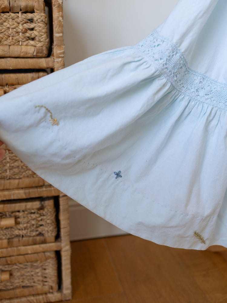 70s Laura Ashley Hand-Embroidered Crochet Dress - XS