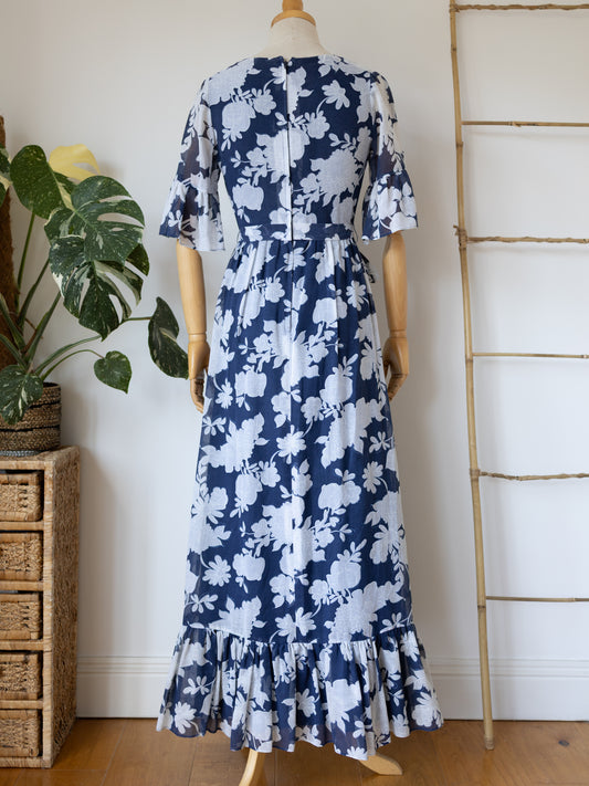70s Debenhams Trumpet Sleeve Maxi Dress - XS
