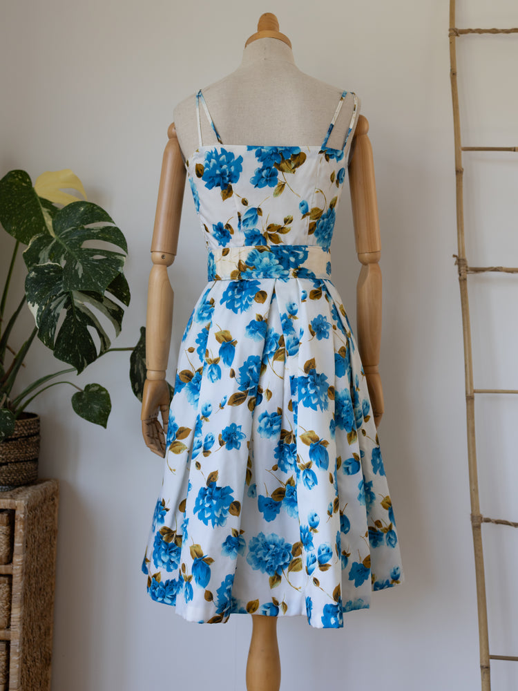 50s Floral Midi Dress with Belt - XS