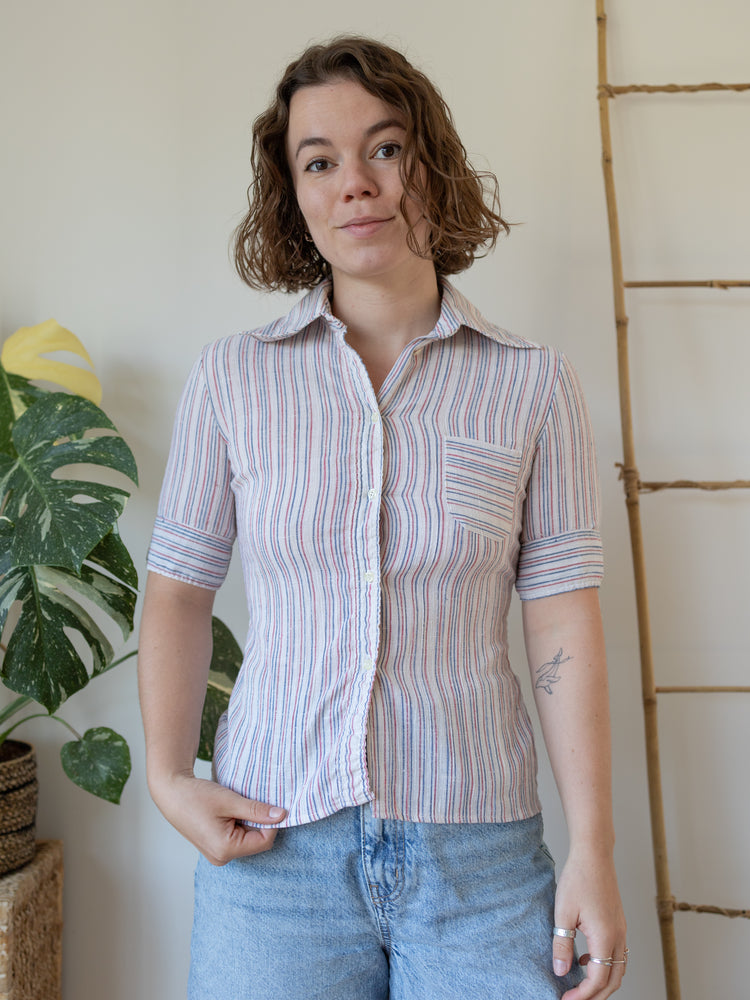 70s Cheesecloth Striped Shirt - XS