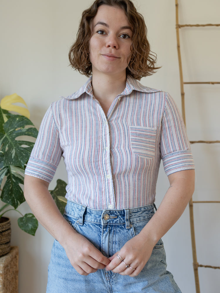 70s Cheesecloth Striped Shirt - XS