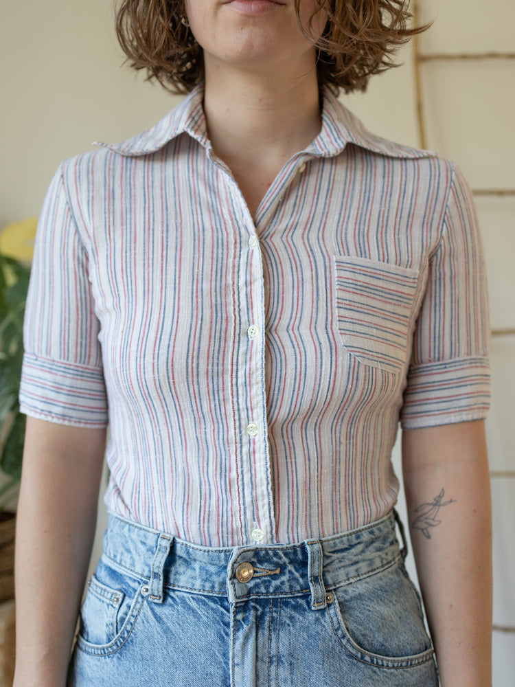 70s Cheesecloth Striped Shirt - XS