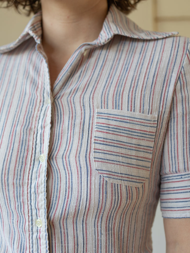 70s Cheesecloth Striped Shirt - XS