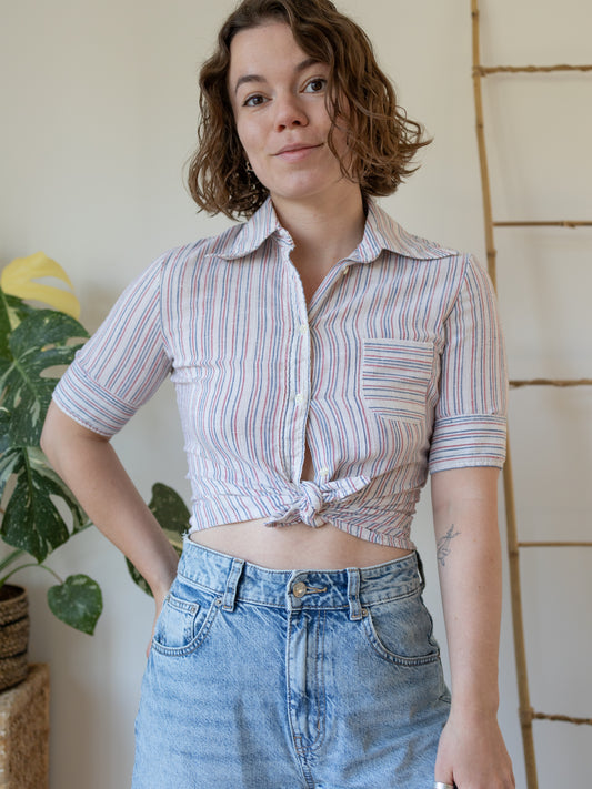 70s Cheesecloth Striped Shirt - XS