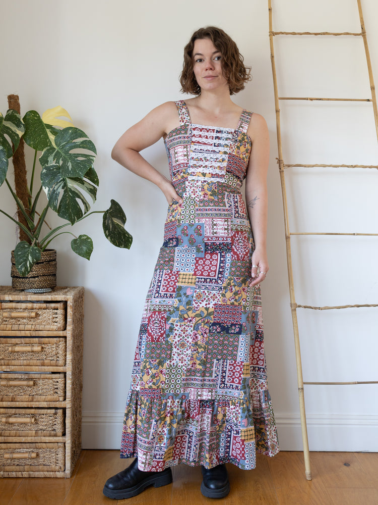 70s Ditsy Floral Patchwork Maxi Dress - XS