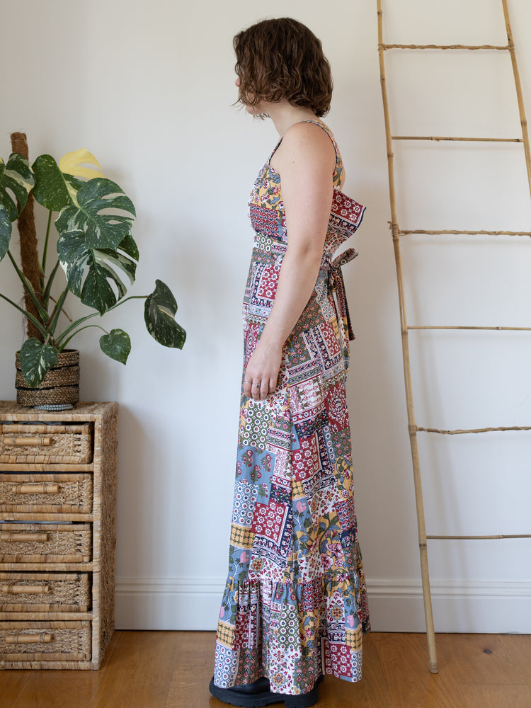 70s Ditsy Floral Patchwork Maxi Dress - XS