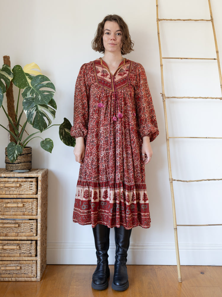 70s Phool Indian Cotton Smock Dress - M