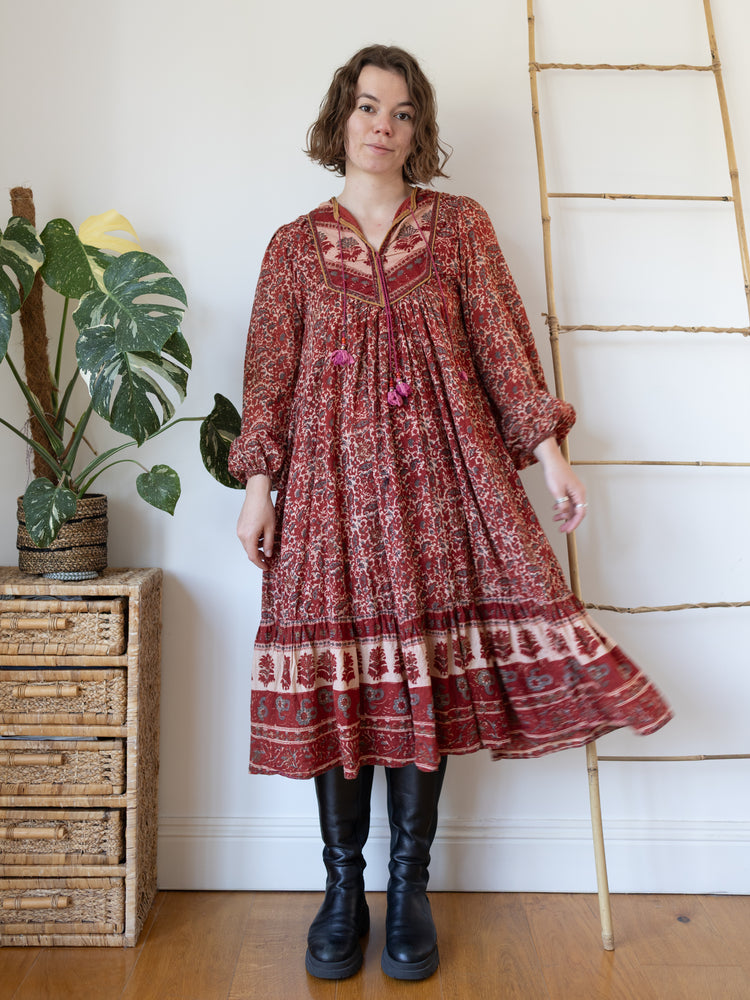 70s Phool Indian Cotton Smock Dress - M