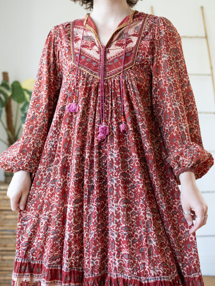 70s Phool Indian Cotton Smock Dress - M