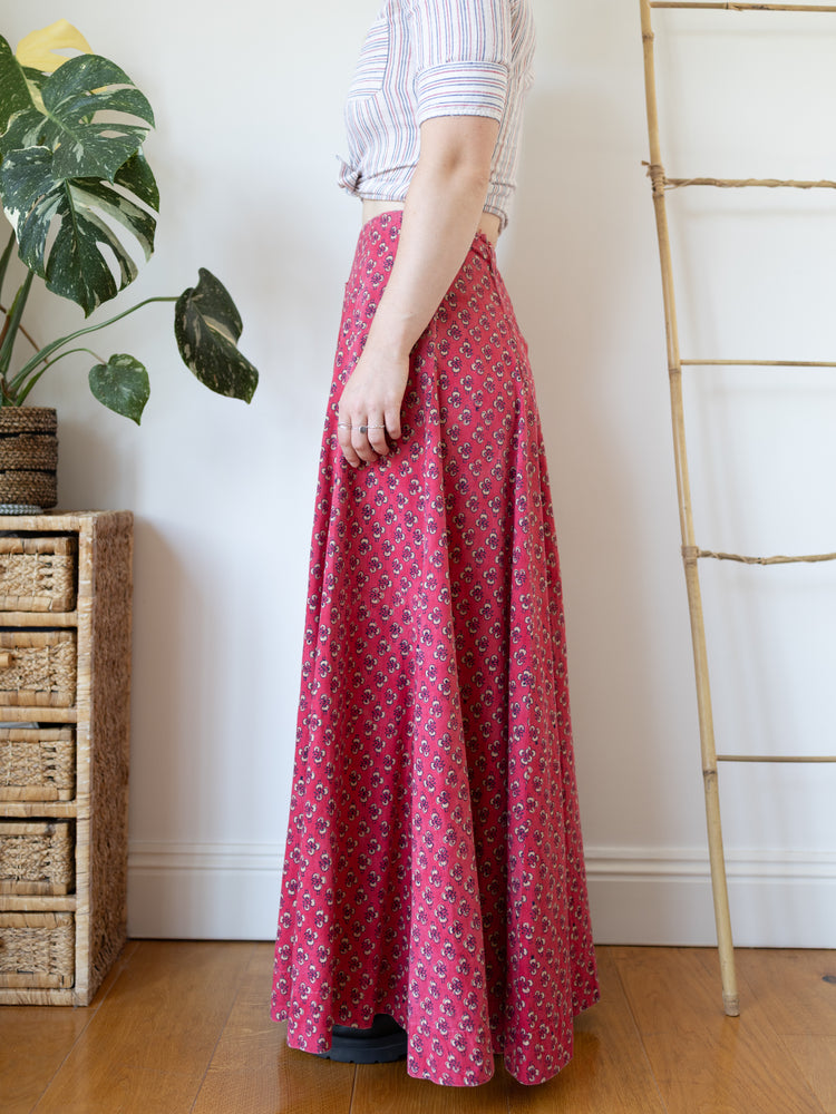 70s India Imports of Rhode Island Block Print Maxi Skirt - 26"