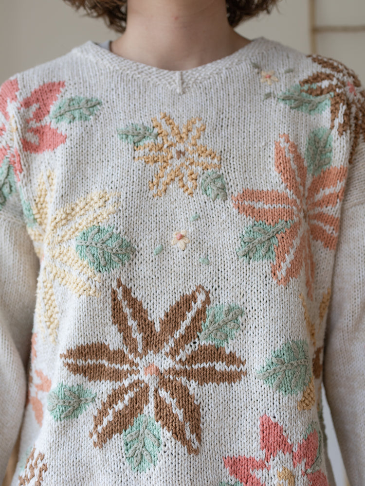 90s White Cotton Floral Jumper - M