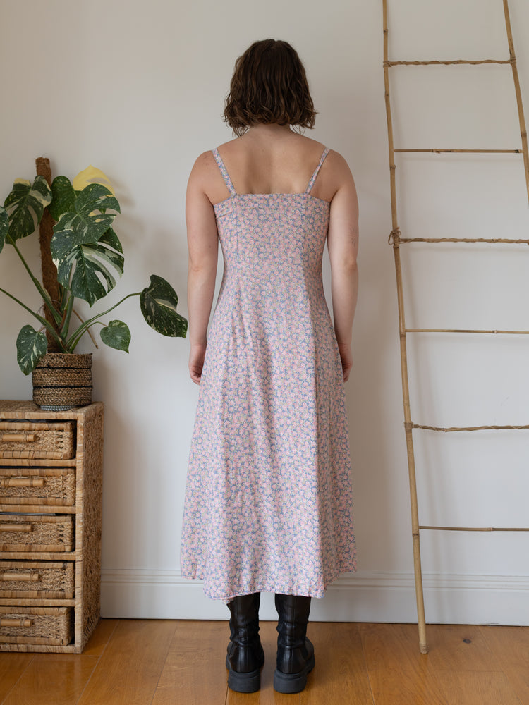 90s Monsoon Dusky Blue & Pink Floral Dress