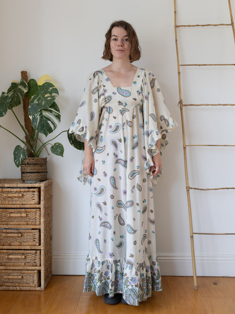 70s Angel Sleeve Paisley Maxi Dress