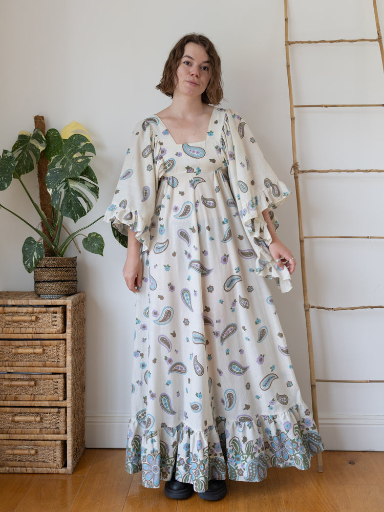 70s Angel Sleeve Paisley Maxi Dress