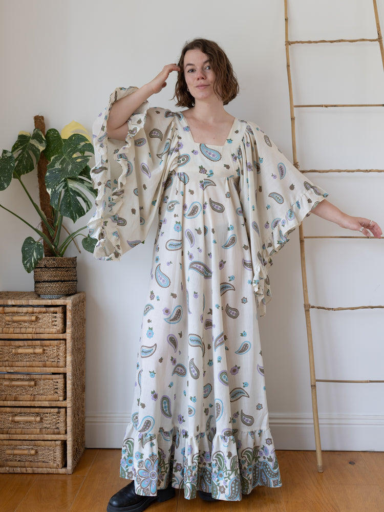 70s Angel Sleeve Paisley Maxi Dress