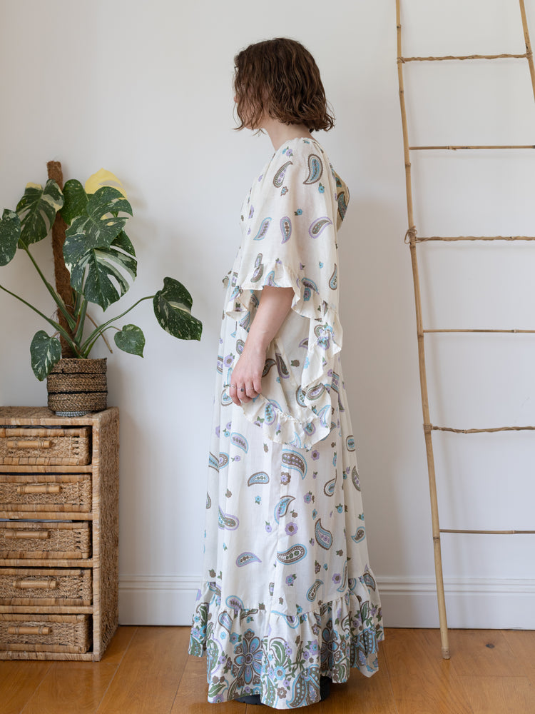70s Angel Sleeve Paisley Maxi Dress