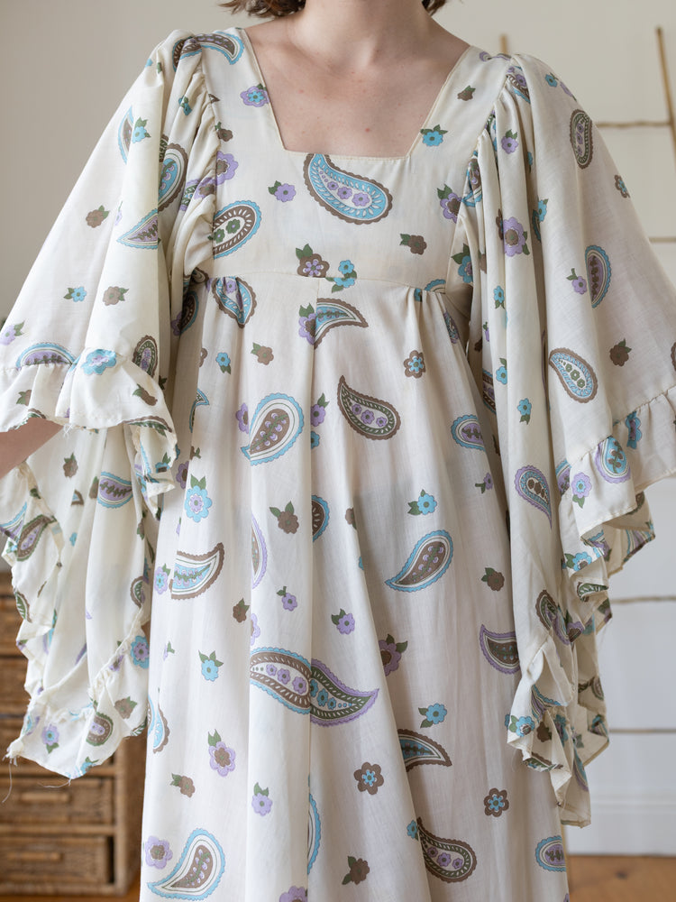 70s Angel Sleeve Paisley Maxi Dress