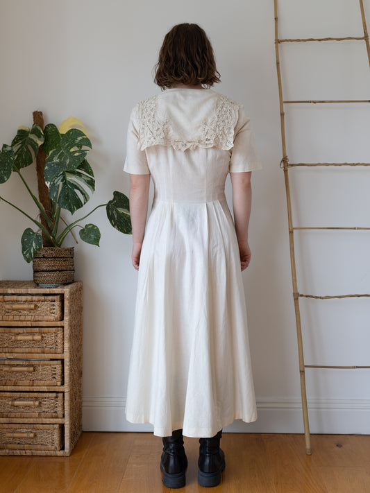 80s Laura Ashley Sailor Collar Linen Maxi Dress