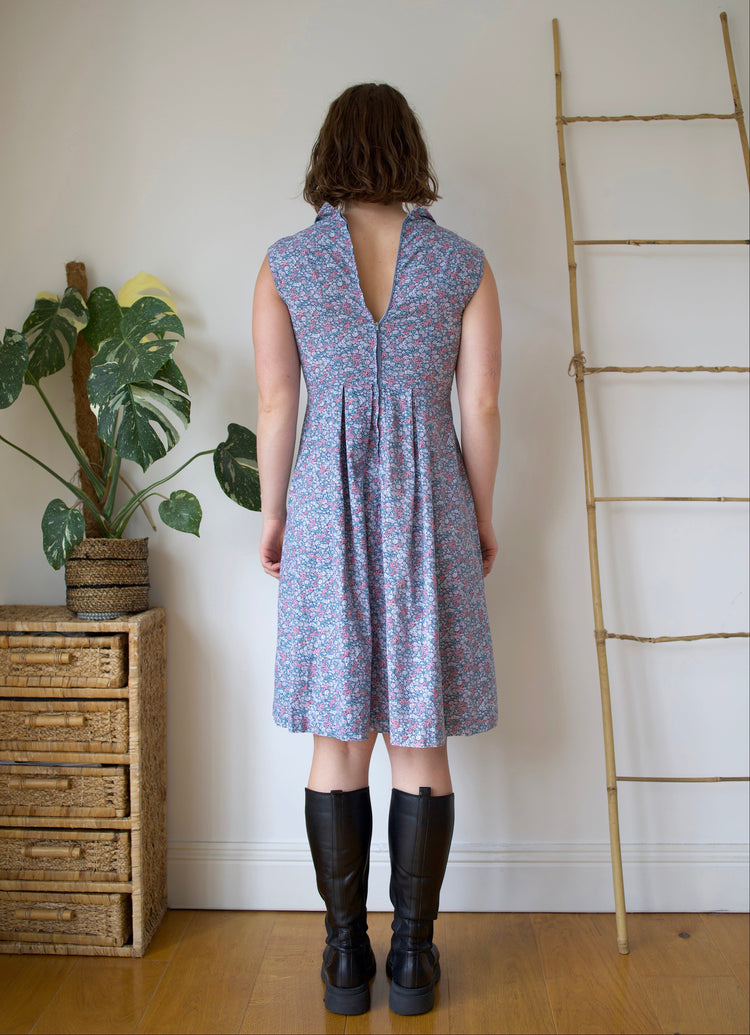 70s Ditsy Floral Blue Cotton Dress