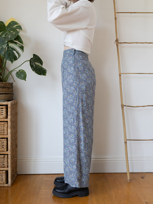 90s Laura Ashley Floral Wide Leg Trousers - 28"