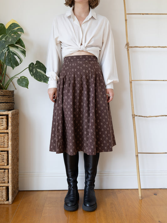 70s Laura Ashley Dyers and Printers Brown Skirt - 28"